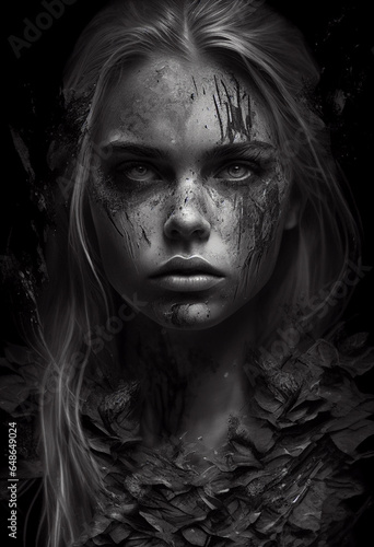 Portrait of a girl - a mermaid in a carnival costume for Halloween in dark colors. AI Generated