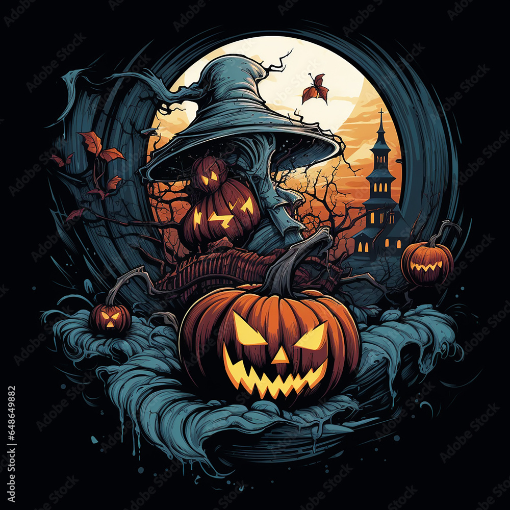halloween logo castle moon pumpkin bats spook spooky
