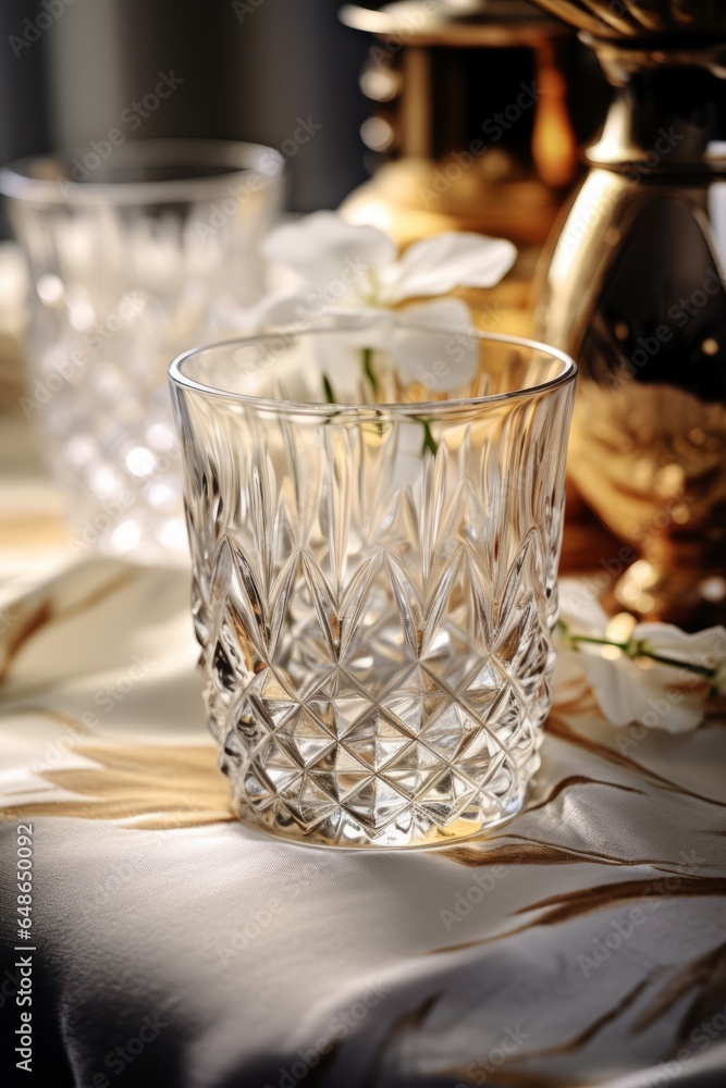 Crystal Clear Elegance: Restaurant Table Setting with a Glass - AI Generated