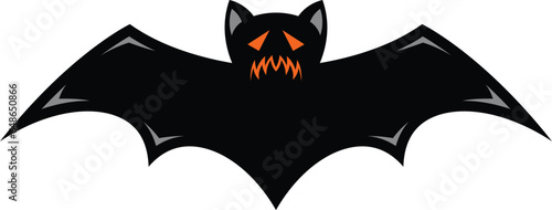 Scary black halloween bat vector icon