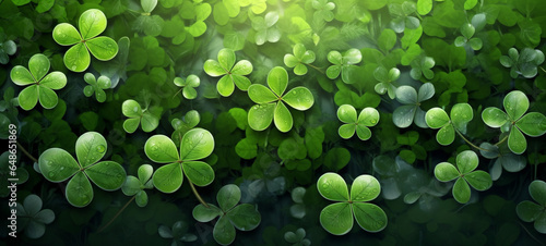 Background with four leaf lucky clover.generative ai photo