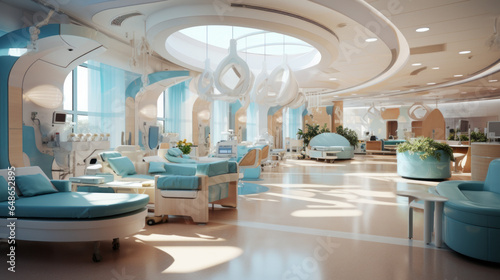 Luxury hospital interior design. Interior of room for treatment of people. Photos for advertising of hospital interior.