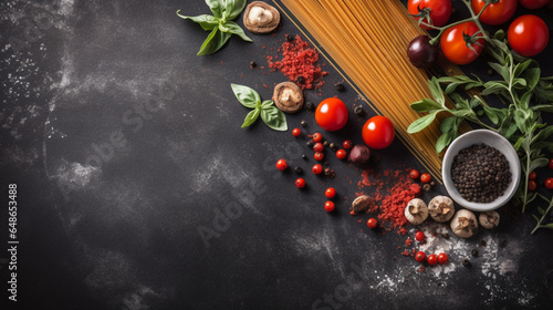 photo Italian food background with vine tomatoes, generative ai
