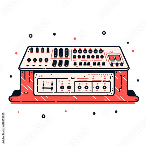 Mixing desk vector icon in minimalistic, black and red line work, japan web