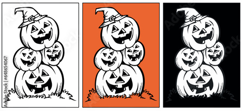 Coloring page for Halloween, vector illustration, Black and white pumpkin drawing, October event, Fun Activity, DIY Coloring, Halloween Artwork, poster, sticker