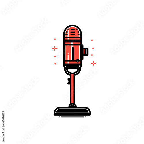 Studio microphone stand vector icon in minimalistic, black and red line work, japan web