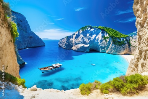 Famous Navagio beach in Zakynthos island, Greece, Amazing Navagio Beach in Zakynthos Island, Greece, AI Generated photo
