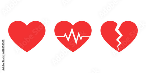 Heart vector icon set. Heartbreak or broken heart icon, cardio set flat icon