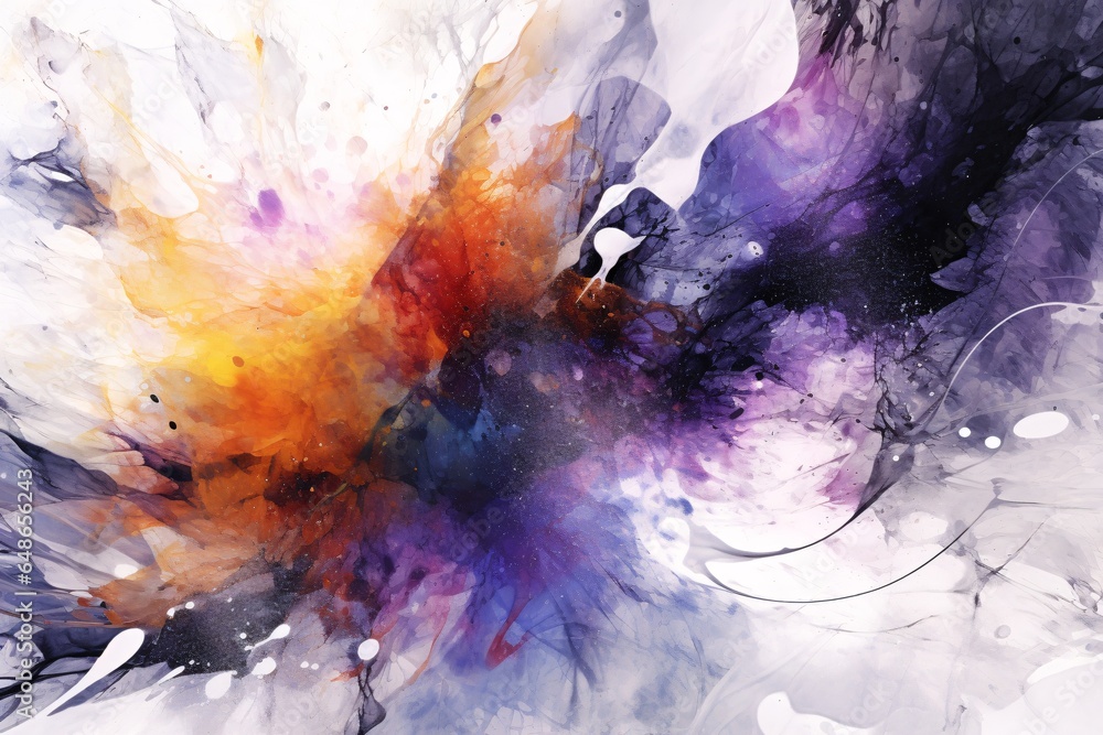 Fototapeta premium Watercolor abstract background with red, orange and blue splashes. Abstract background, Colorful ink splash on white background.