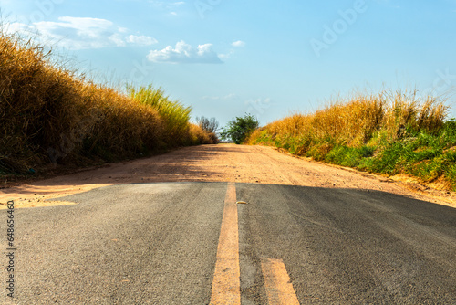 End of the paved road and beginning of the dirt road, in Brazil