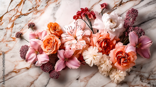 Bouquet de fleurs printanières disposées sur du marbre