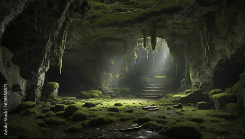 An eerie and atmospheric AI-generated image of a forgotten stone cave shrouded in an aura of mystery and timelessness - AI Generative
