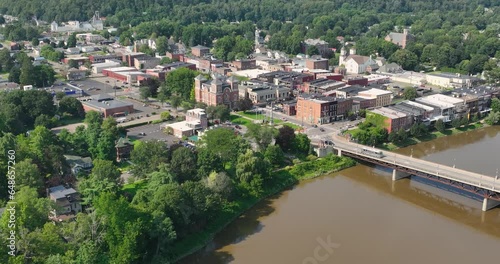 Summer aerial video of Owego, New York on the Susquehanna River, in Tioga County
 photo