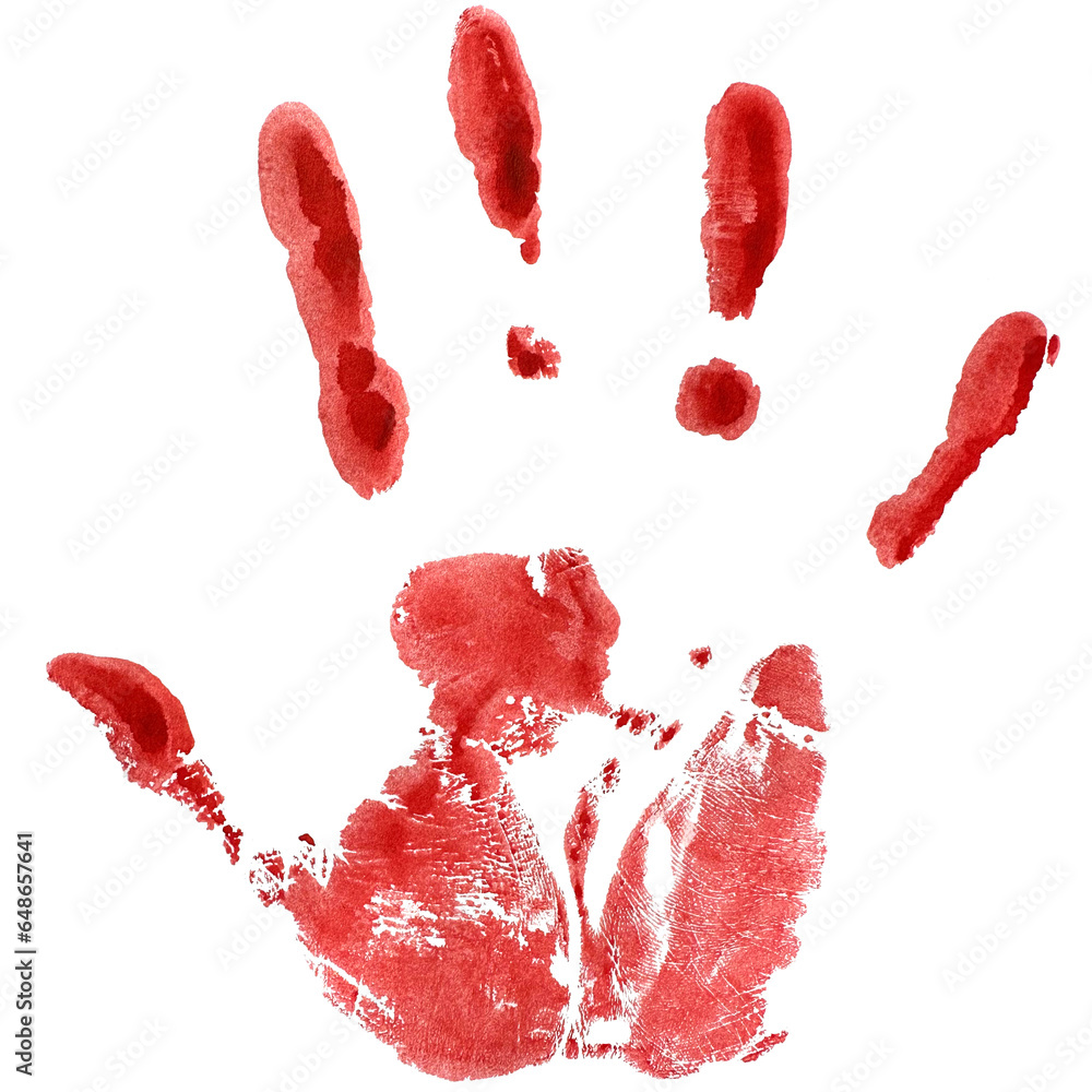 Bloody hand print isolated on white background. Handprint blood smeared