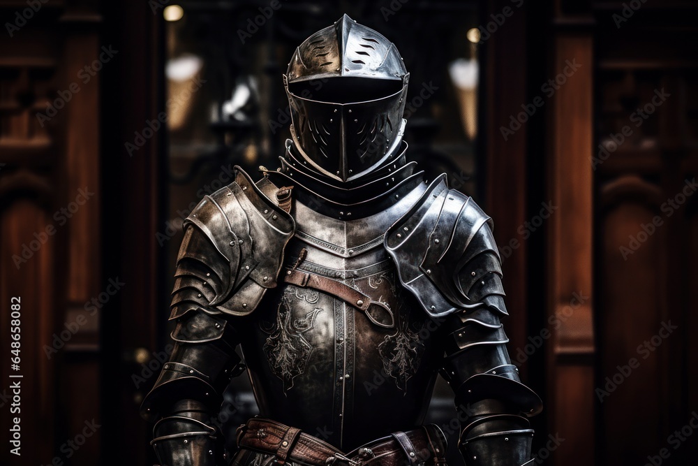 A detailed close up of a person wearing a suit of armor. This image can be used to depict medieval knights, historical reenactments, or as a symbol of protection and strength. A detailed close up of a person wearing a suit of armor. This image can be used to depict medieval knights, historical reenactments, or as a symbol of protection and strength.