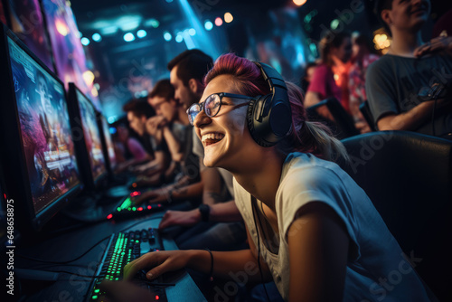 Fotografia A group of gamers participating in a LAN (Local Area Network) party, enjoying multiplayer games together