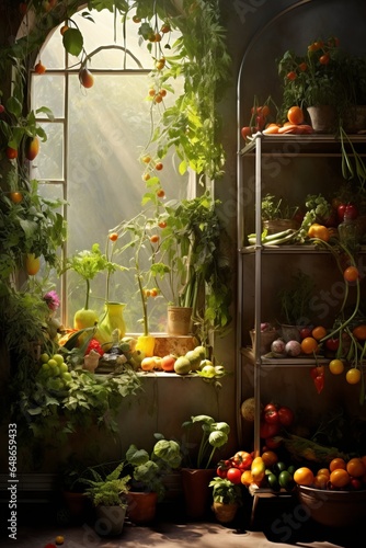 Fresh Produce Galore: A Cozy Shop's Fruit and Vegetable Display - AI Generated © ArquitecAi