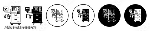 anesthesia machine icon. Heart rate monitoring health care device symbol. Medical equipment for respiratory breathing system instrument vector.