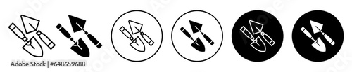 Garden tools icon. Household farm cultivation or gardening equipment symbol. Spade shovel to dig soil vector. Plant ground trowel sign.