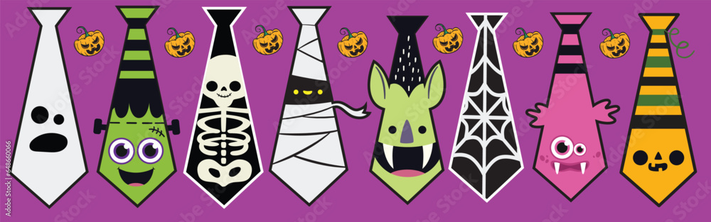 Halloween Ties with Different Shapes Set of Halloween Costume Graphic Designs Halloween 2024