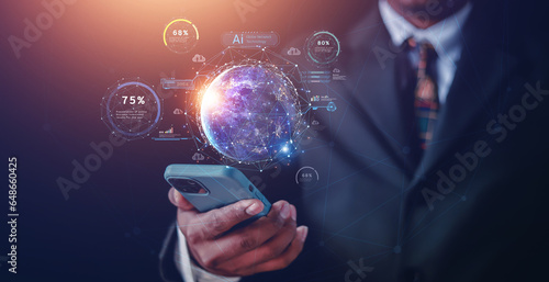 Fototapeta Naklejka Na Ścianę i Meble -  The business world of the future, metaverse graphics in the form of innovative technology, digital business processing, innovations of the 21st century. NASA image.