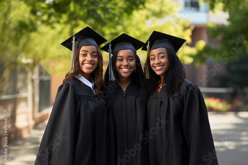 Happy young melanated women at a graduation ceremony created with Generative AI technology