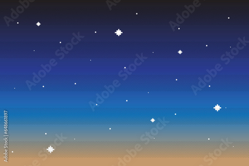 Sky with stars.background in pixel art. Vector illustration.