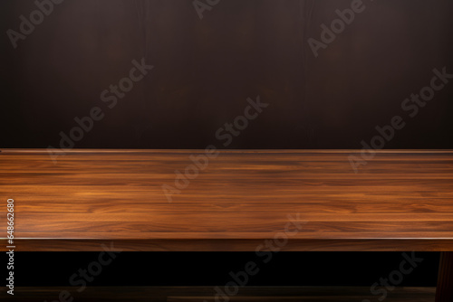 A wooden bench in front a dark background
