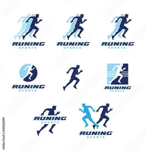 Run sport club logo templates set, emblems for sport organizations, tournaments and marathons Illustrations