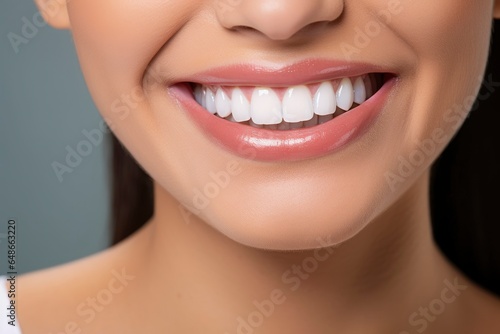 A woman with a dazzling smile showcasing her perfectly white teeth created with Generative AI technology