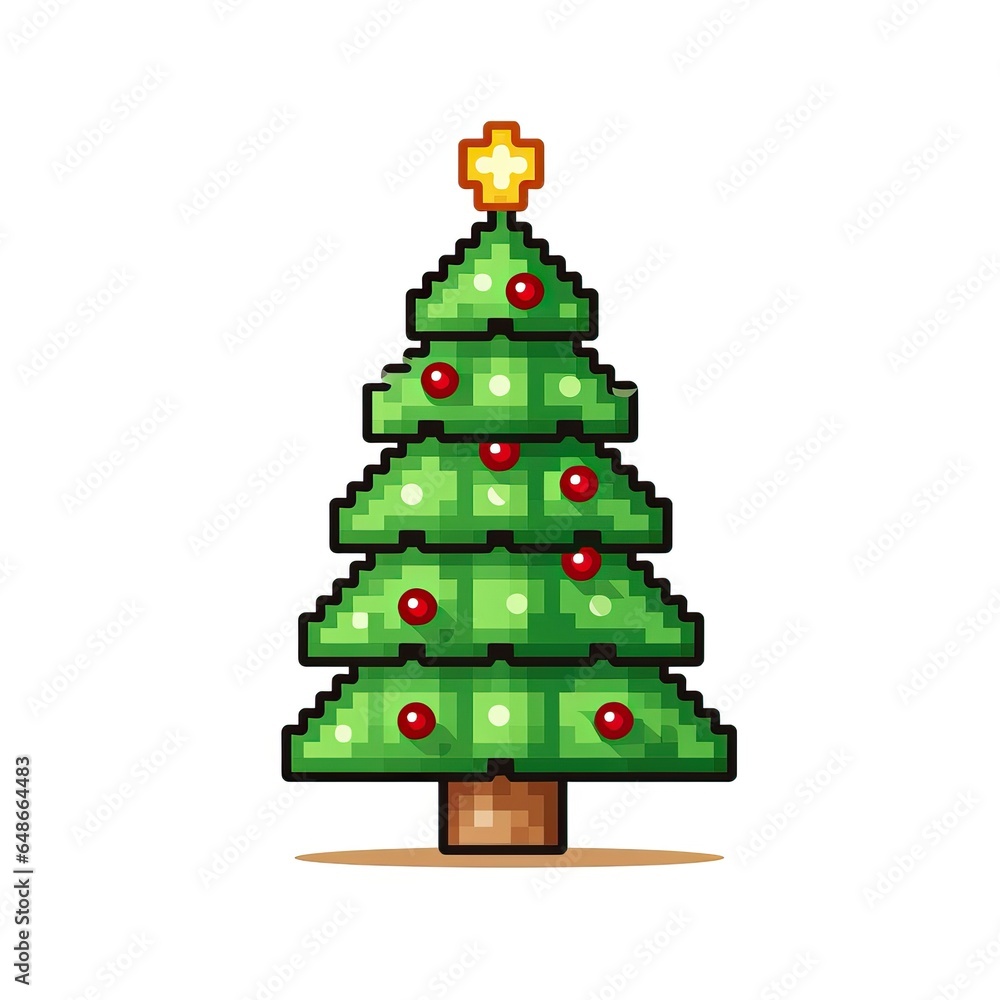 Simple cartoon pixel art Christmas tree high quality ai generated image Simple cartoon pixel art Christmas tree high quality ai generated image