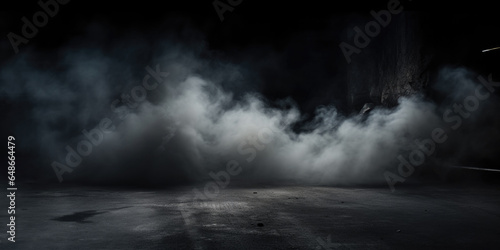 Abstract light in a dark concrete floor with smoke, Background of empty room, street, neon light, fog, asphalt, copy space, generative ai