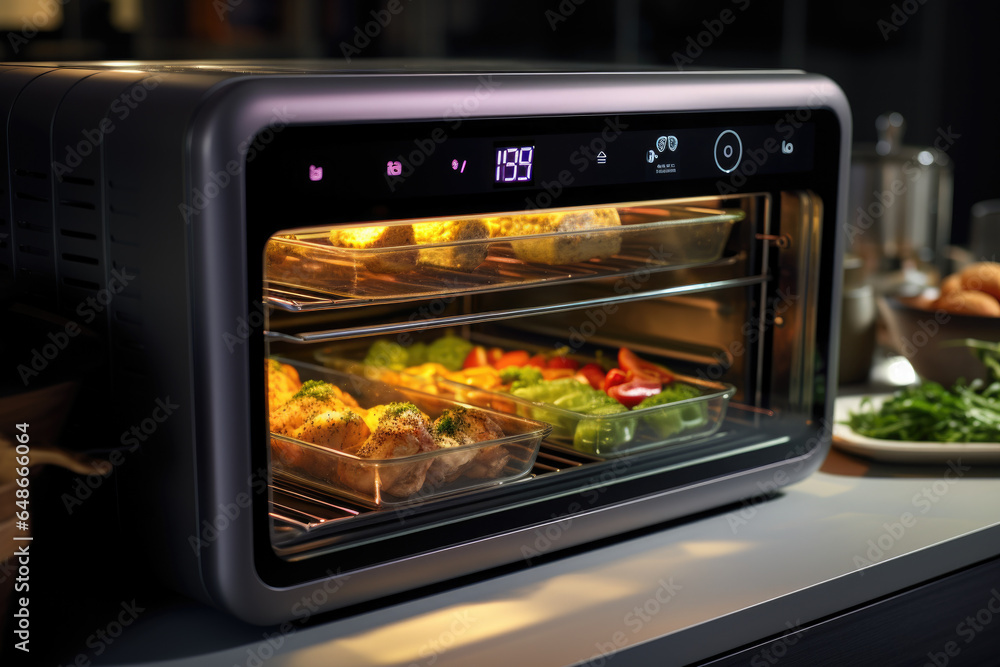The intuitive touch screen of a smart oven, allowing users to effortlessly control cooking settings for optimal results. Generative Ai. The intuitive touch screen of a smart oven, allowing users to effortlessly control cooking settings for optimal results. Generative Ai.