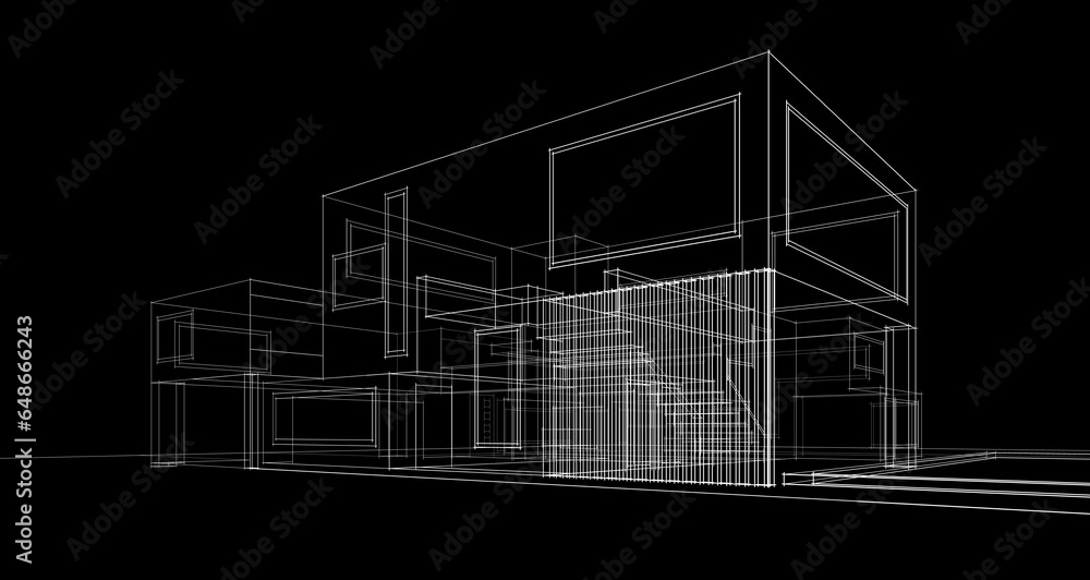 House building sketch 3d illustration