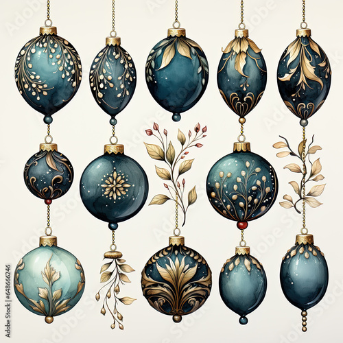 Watercolor Ornaments Clipart, Generative Ai