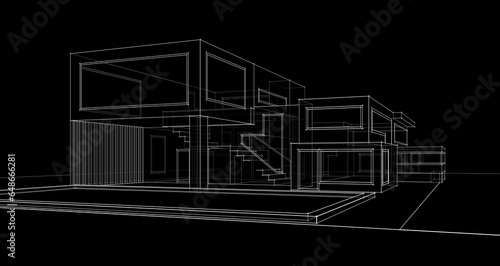 House building sketch 3d illustration