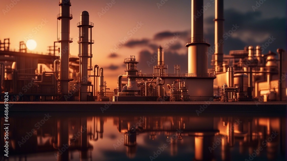 oil refinery plant at sunset