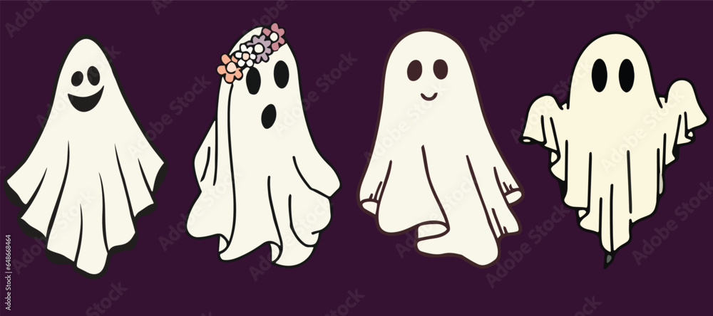 Retro Halloween Ghosts Bundle, Ghosts Set For Graphic Designers, Halloween elements Retro Halloween Ghosts Bundle, Ghosts Set For Graphic Designers, Halloween elements