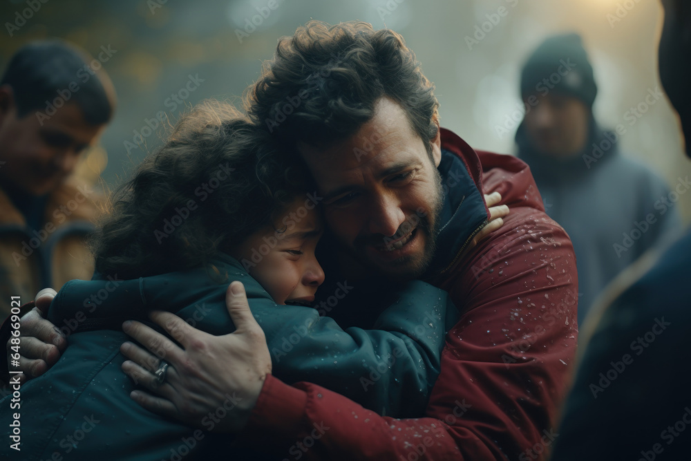 Fototapeta premium A heartwarming video montage featuring acts of kindness and compassion towards those struggling with mental health challenges. Concept of empathy and solidarity. Generative Ai.