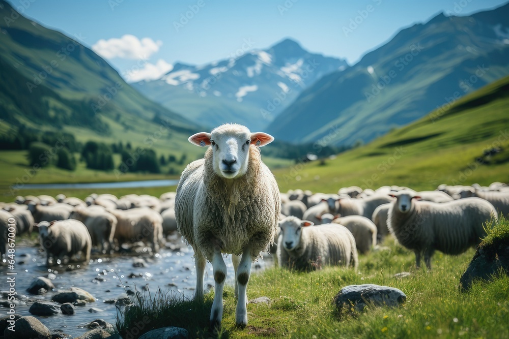 Obraz premium Lama White landscape with icy mountains in the background