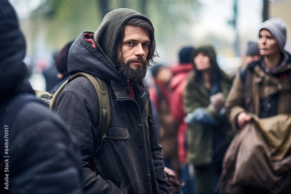 Young homeless man looking at camera. Concept of social exclusion Young homeless man looking at camera. Concept of social exclusion