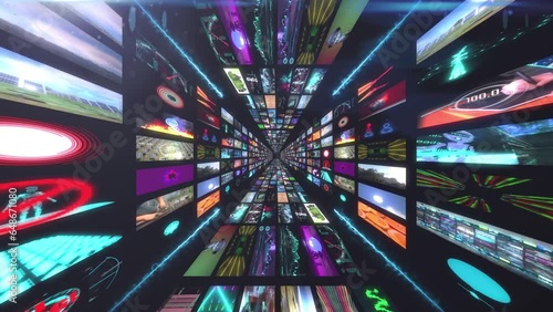 streaming bundle service showing how many videos with different genre is in database. Modern tunnel zoom collage animation