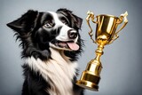 golden retriever with a cup, winning game tropy