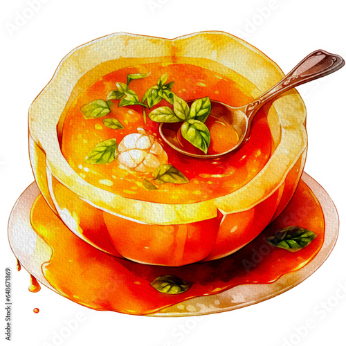Watercolor Pumpkin Soup with transparent Background.