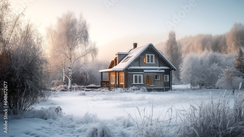 simple scandinavian house in snowy landscape © Melinda Nagy