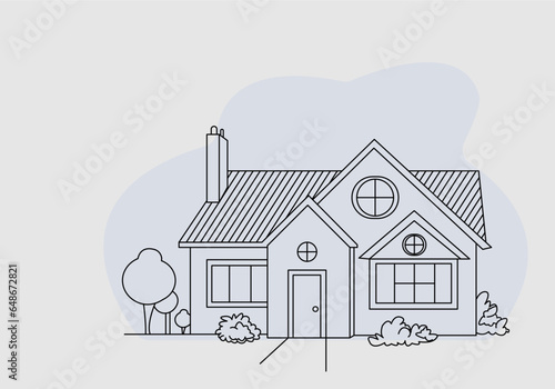 Detached Single-Family Home with a Beautiful Blue Exterior and Garden.