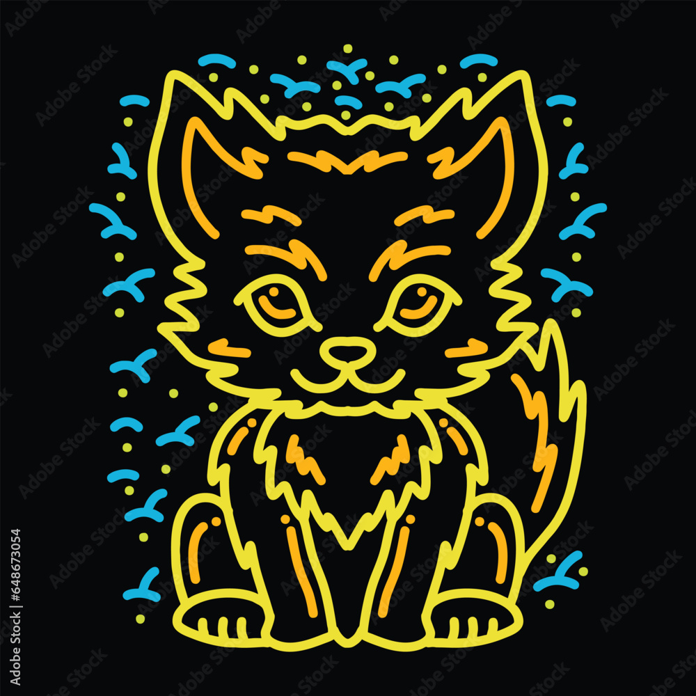 Premium Monoline Colorful Cute Fox Vector Graphic Design illustration Vintage style Emblem Symbol and Icon