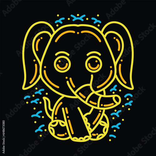 Premium Monoline Colorful Cute Elephant Vector Graphic Design illustration Vintage style Emblem Symbol and Icon