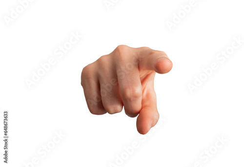 Canvas-taulu Index finger pointing at you, in front direction isolated on white
