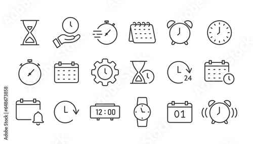 Time and date line icon set with editable stroke. Vector illustration.